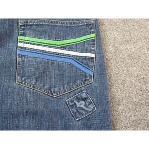 Rocawear Jeans Mens 40x33 Blue Baggy Y2K Straight Leg Denim Embroidery‎ Striped